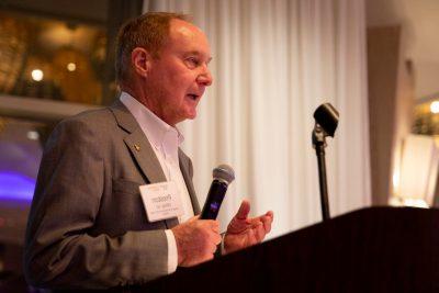 Virginia Tech alumnus Preston White speaking at a Virginia Tech fundraising campaign event in February 2020.